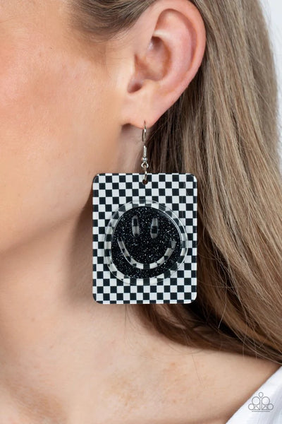 Cheeky Cheakerboard -Black Earring